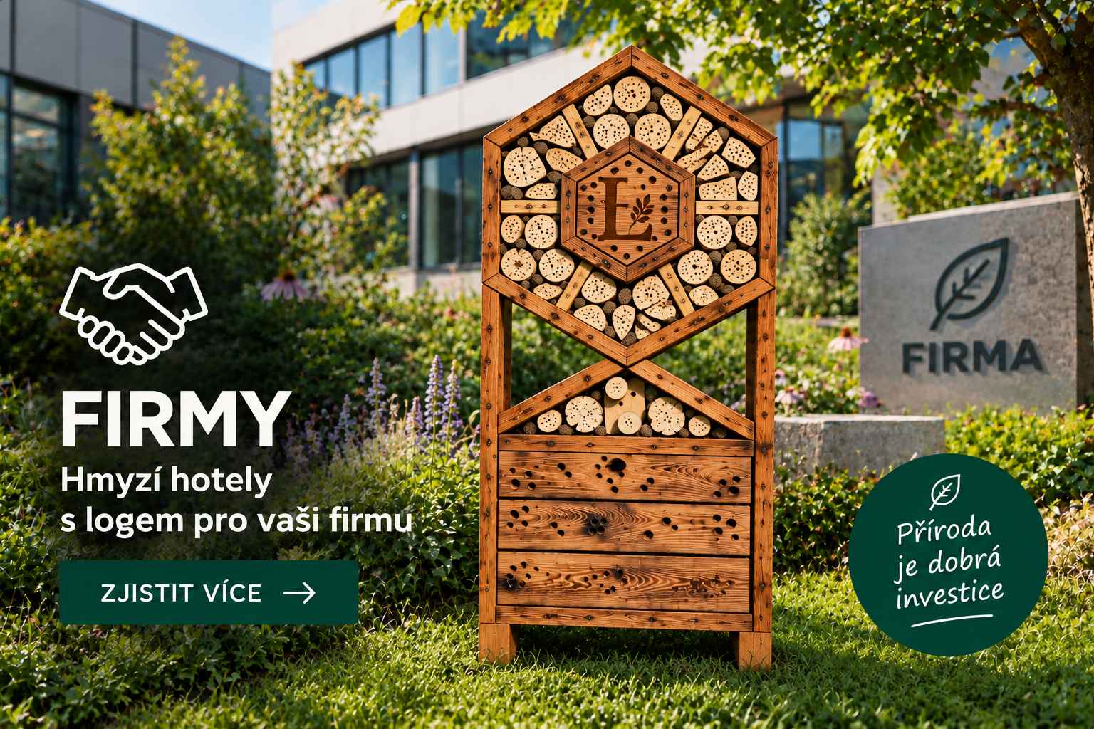 Hmyzí hotely s logem pro firmy