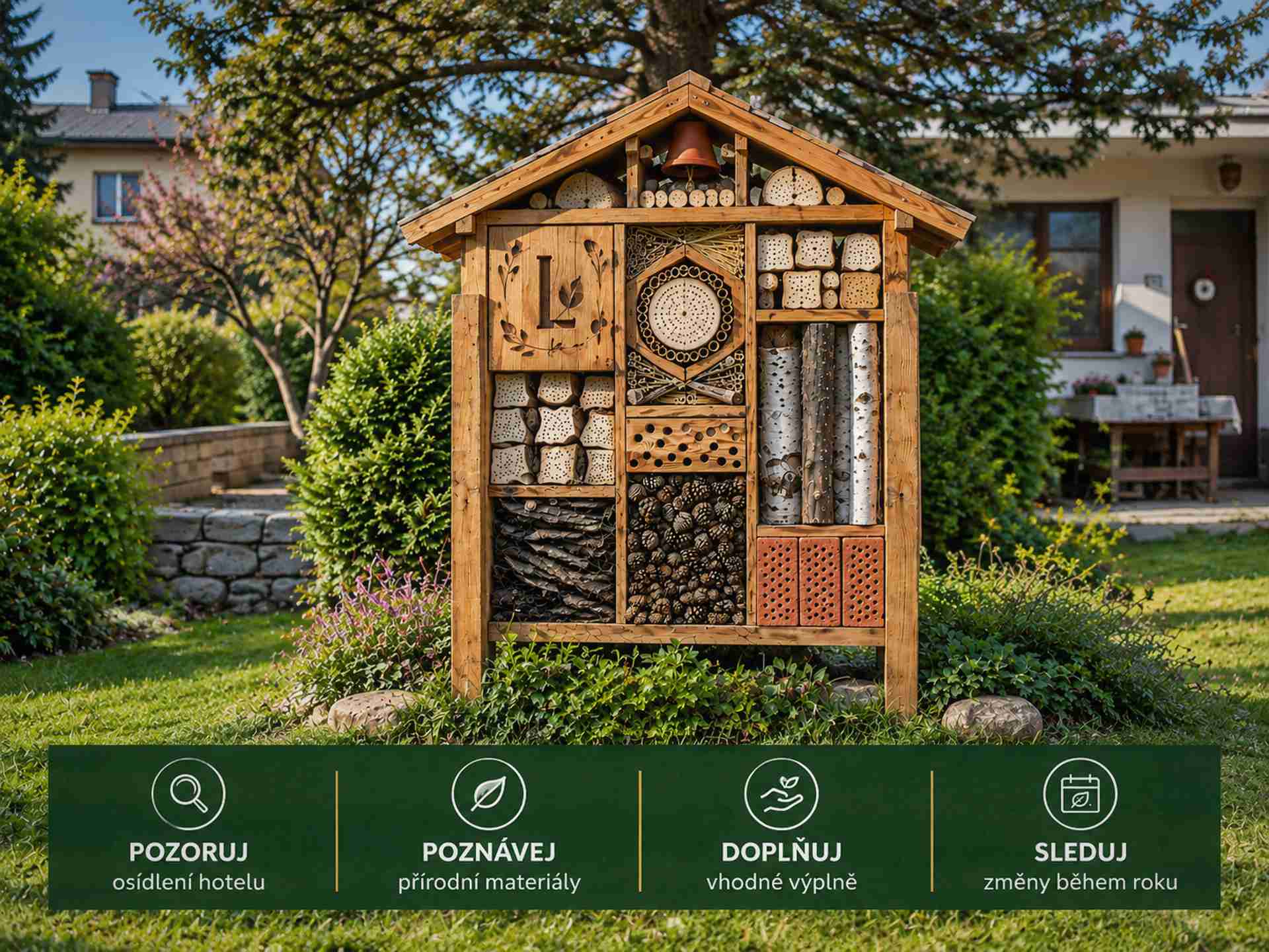 Policový hmyzí hotel do zahrad biodiverzity